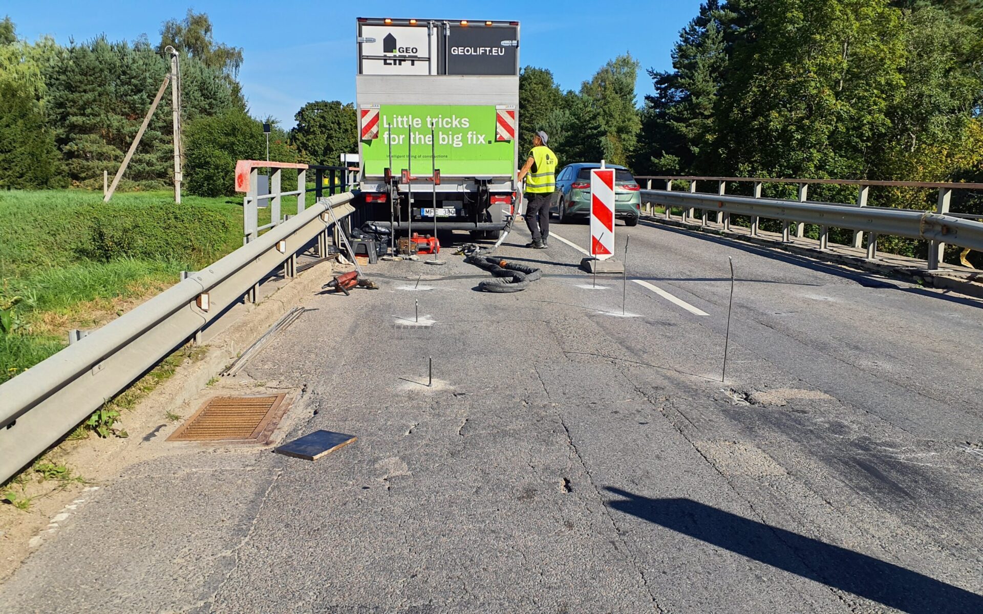 Infrastructure pavement settlement repair with geopolymer injection