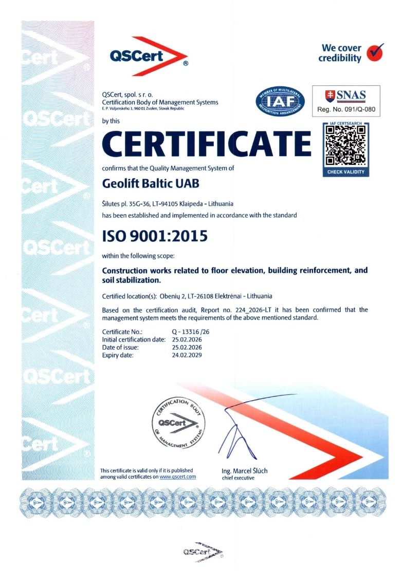 GEOLIFT ISO 9001 quality management certificate