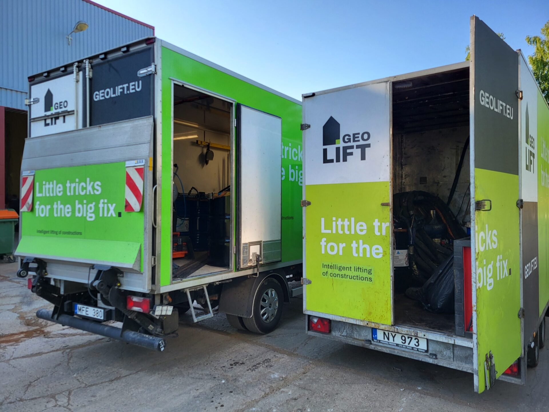 GEOLIFT service trucks for geopolymer injection floor and foundation stabilization