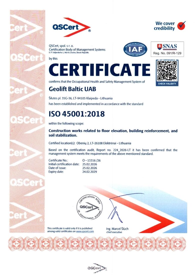 GEOLIFT ISO 45001 occupational health and safety certificate